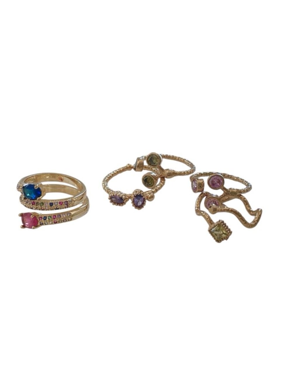 Colorful Rhinestone Multicolor Gemstone Stackable Ring Set in Gold Tone